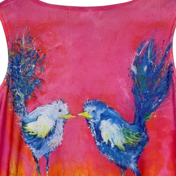 Leoma Lovegrove XL Sleeveless Tunic Top Birds Artwork Embellished Studded Pink - Picture 8 of 11